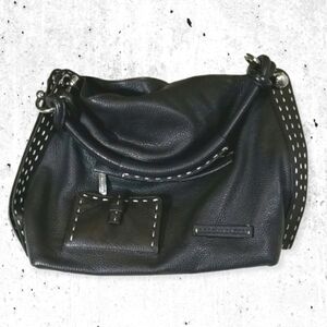 BCBG MAX AZRIA Italian Black Leather Signature Hobo Satchel Handbag Purse